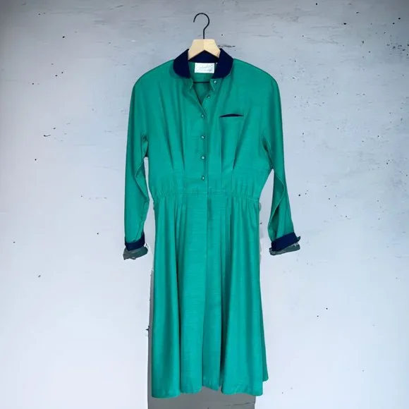 Schrader Sport Dresses | Schrader Sport Petite Vintage 80s Kelly Green Long Sleeve Shirt Dress Size 10p | Color: Blue/Green | Size: 10p | Stockno43's Schrader Sport Dresses | Schrader Sport Petite Vintage 80s Kelly Green Long Sleeve Shirt Dress Size 10p | Color: Blue/Green | Size: 10p | Stockno43's